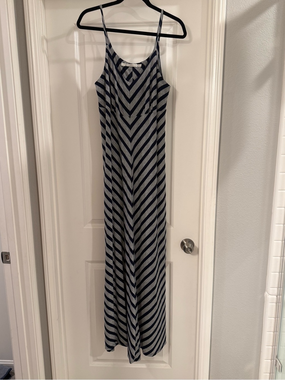 Gibson Black and Gray Striped Maxi Dress